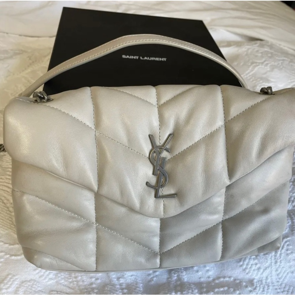 Saint Laurent Off-white Toy Loulou Quilted Crossbody Bag.